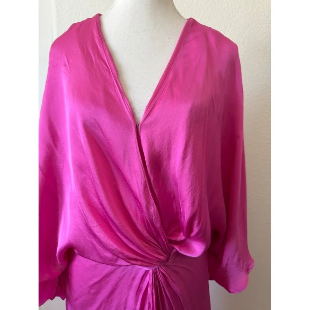YFB Womens Pink Satin Twist Knot Midi Maxi Kaftan Dress M